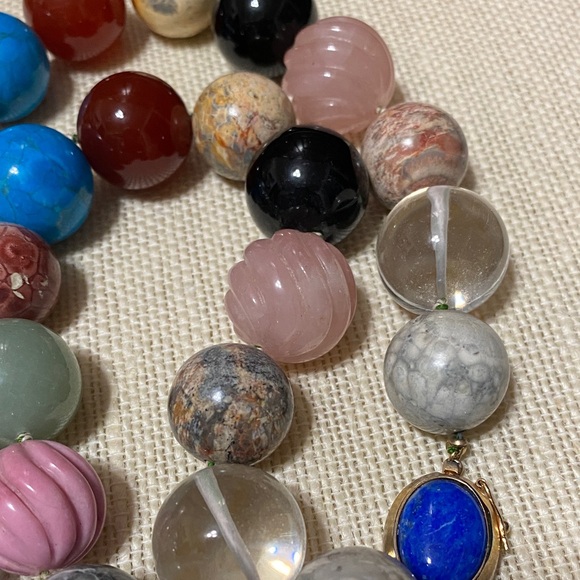 Multicolor assorted natural gemstone large individually knotted bead Necklace - Picture 6 of 16